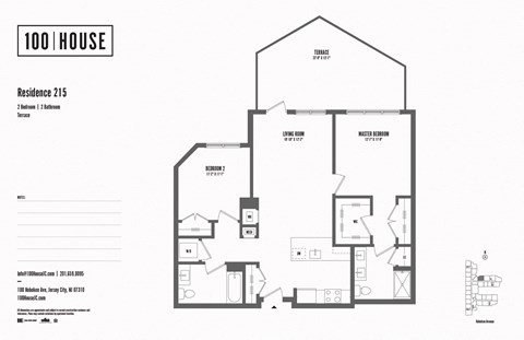 Floor plan for 2 beds, 2 baths, 1024 sqft